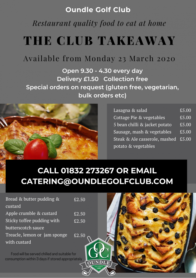 Sunday Dining and Takeway Service - Oundle Golf Club